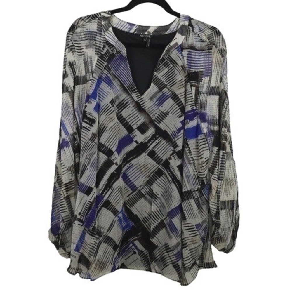 NIC+ZOE Blouse Womens XL Abstract 100% Silk Long Sleeve Career Top Geometric